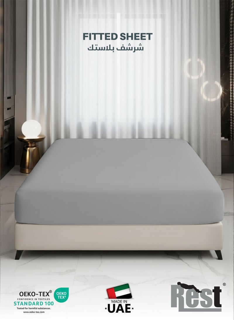 REST Fitted Bedsheet 180x200+30cm Breathable Plush Grey Fabric with Deep Pockets Machine Washable for Optimal Protection - Image 1